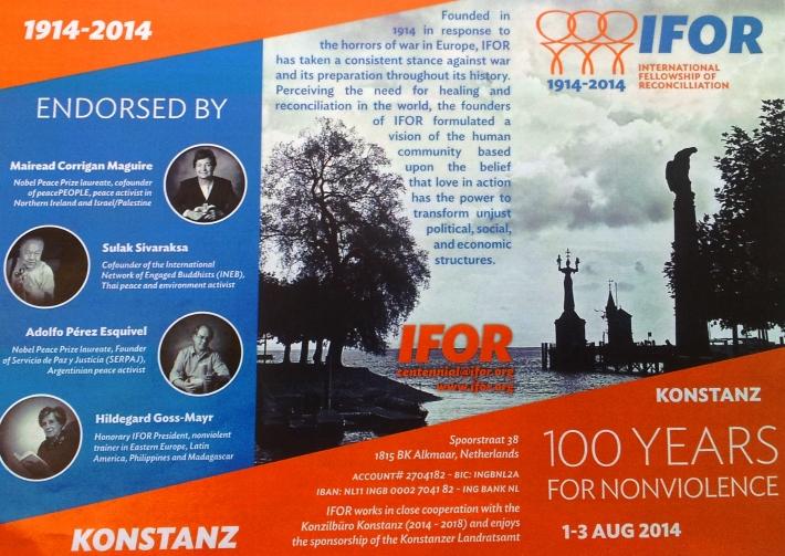 Einladungsflyer zum 100 jährigen Jubiläum des Internationalen Versöhnungsbundes